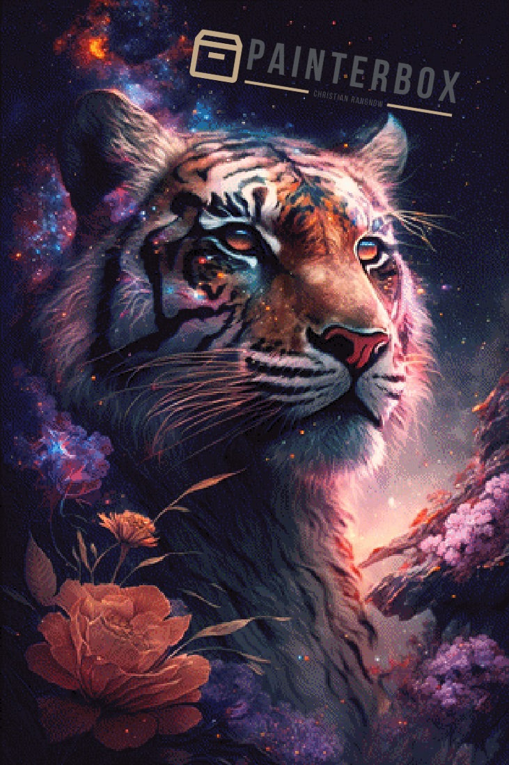Space Tiger with Flowers by Bátor Gábor 250 colors
