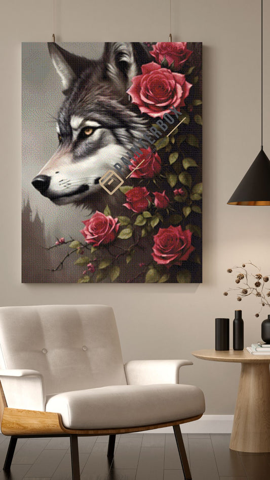 Wolf with Red Roses - 100 Farben