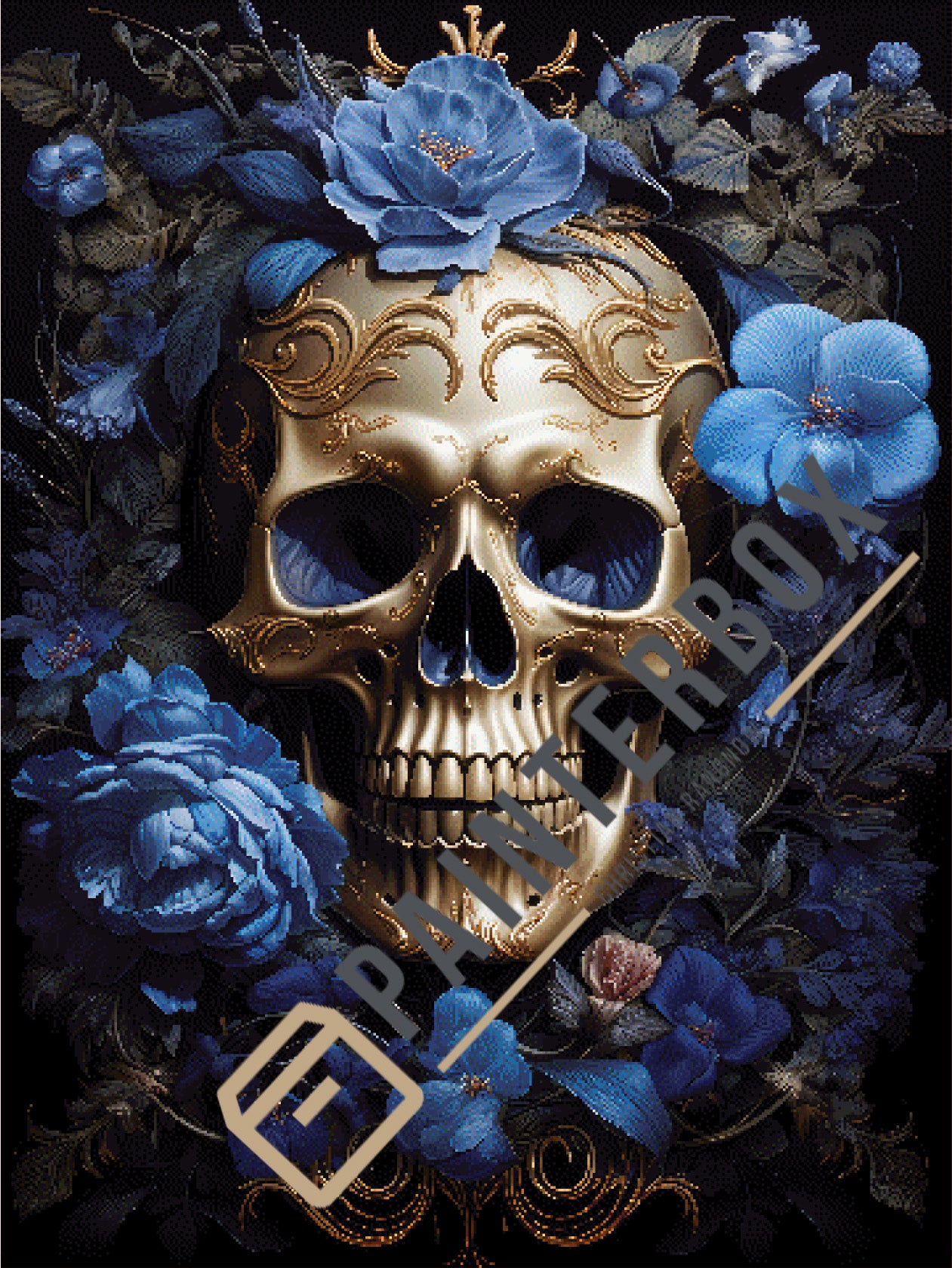 Blue Flower Skull by ArtRosa - 200 colors