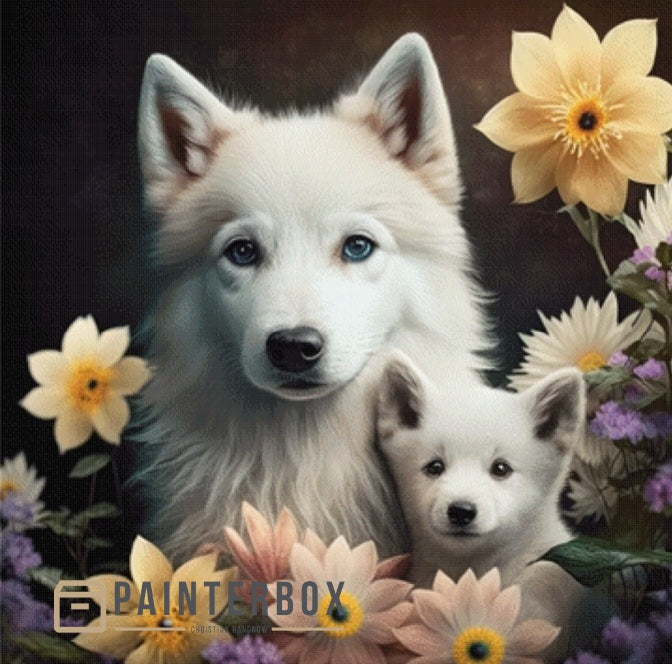 White Wolf and Puppy by Mr. Clay - 200 Farben