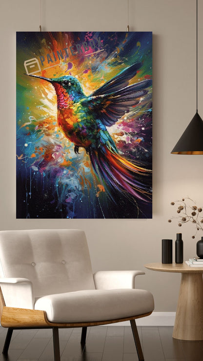 Splash Kolibri by Bátor Gábor 360 Farben 80 cm x 120 cm - rund