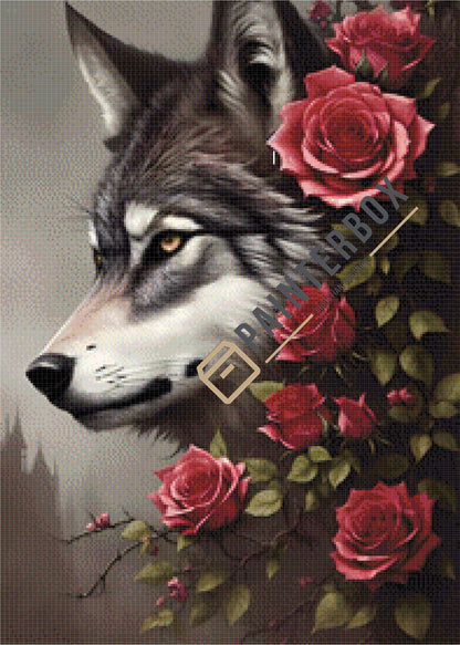 Wolf with Red Roses - 100 Farben