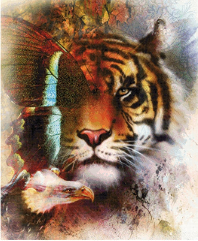 Tiger mit Adler 60 x 80 - 260 Farben